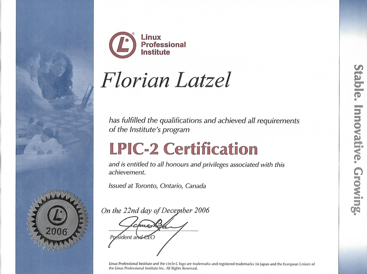 LPIC 2 Zertifikat Florian Latzel